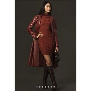 NWT Anthropologie Maeve Scrunch Textured Mini Dress Wine Color Size XS Petite